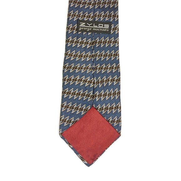 Zylos George Machado Men’s Silk Tie Blue Geometric 61 inch Designer Wide Tie New - Picture 4 of 4